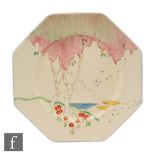 Clarice Cliff - Taormina Pink - An octagonal plate circa 1938 hand painted with a stylised tree