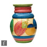 Clarice Cliff - Pastel Melon - A shape 358 vase circa 1930 hand painted with a band of abstract