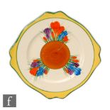 Clarice Cliff - Autumn Crocus - A Leda shape plate circa 1930 radially hand painted with crocus