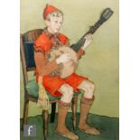 Albert Wainwright (1898-1943) - A 1930s watercolour of young banjo player, framed, 34cm x 24cm,