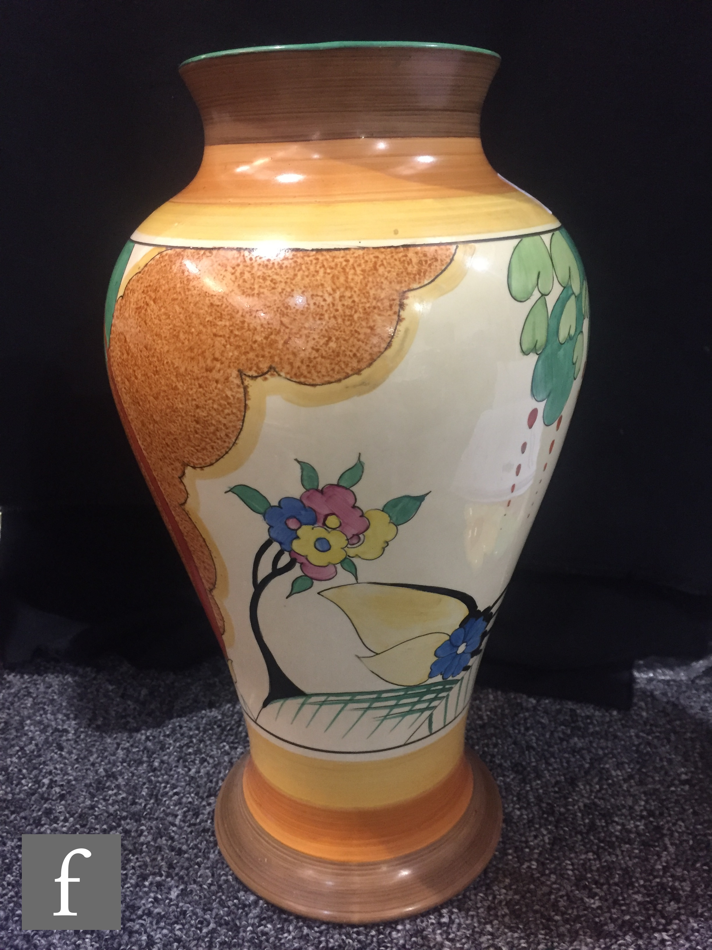 Clarice Cliff - Cornwall - A large shape 14 Mei Ping vase circa 1933 hand painted with a stylised - Image 5 of 7