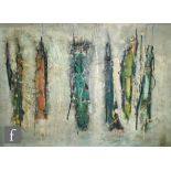 Margith - Abstract with vertical forms in green, oil on canvas, signed, framed, 77cm x 107cm,