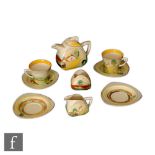 Clarice Cliff - Brookfields - A Trieste shape early morning breakfast set circa 1935 comprising