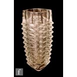 Frantisek Vizner - Rosice Glassworks - A 1960s vase of square sleeve form with a moulded ribbed