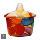 Clarice Cliff - Berries - A Muffineer shaped mustard pot and cover circa 1932, hand painted with