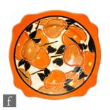 Clarice Cliff - Orange Chintz - A Leda shape plate circa 1932 hand painted with stylised flowers and