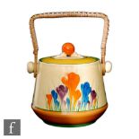 Clarice Cliff - Crocus - A shape 336 biscuit barrel circa 1929 hand painted with crocus sprays