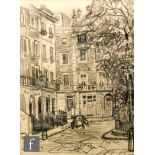 Charles James McCall (1907-1989) - A street scene in Chelsea, pencil drawing, framed, 19cm x 14cm,