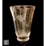 Kosta - A post war clear crystal glass vase of footed flared form, engraved to the front with a nude