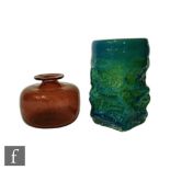 Mdina - An early Bark vase of square section with moulded textured design and circular rim in