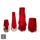 Geoffrey Baxter - Whitefriars - A Knobbly range vase of conical form, pattern number 9612 in Ruby,