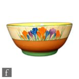 Clarice Cliff - Crocus - A large Havre shape fruit bowl circa 1930, hand painted with crocus