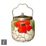 Clarice Cliff - Scarlet Flower - A biscuit barrel circa 1928, hand painted with stylised flowers and