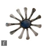 Unknown - A post war Scottish hallmarked silver brooch formed as a stylised flower set with a
