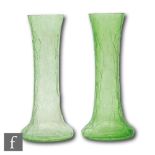In the manner of Moser - A pair of early 20th Century glass vases, long flared collar neck rising