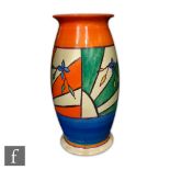 Clarice Cliff - Sunray Leaves - A shape 264 vase circa 1929, hand painted with panels of abstract