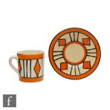 Clarice Cliff - Diamond Bands - A Tankard cup and saucer circa 1929 hand painted with a repeated