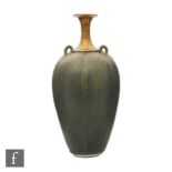 Bridget Drakeford - A contemporary studio pottery vase of tapering gourd form with a matt gold