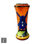 Clarice Cliff - Applique Windmill - A shape 187 vase circa 1930, hand painted with a large blue