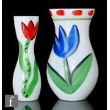 Ulrica Hydman-Vallien - Kosta Boda - A Tulipa glass vase of waisted form, hand enamelled with