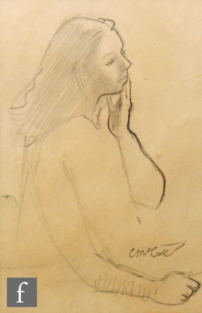 Charles James McCall (1907-1989) - Sketch of a seated woman with hand raised to her cheek, pencil