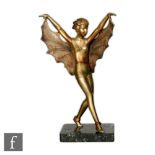 Josef Lorenzl - A 1930s Art Deco spelter figure of a dancing girl with her arms outstretched to