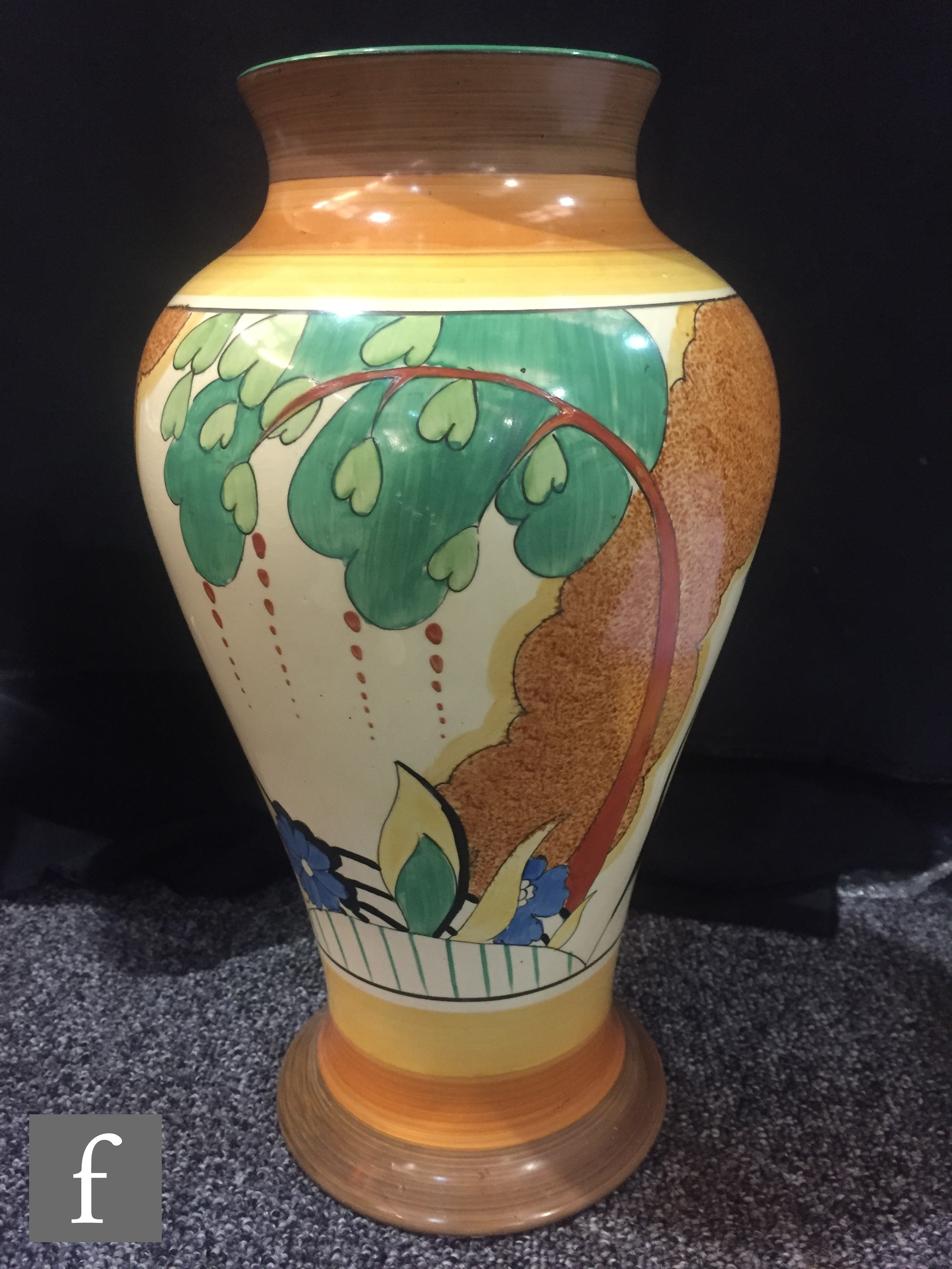 Clarice Cliff - Cornwall - A large shape 14 Mei Ping vase circa 1933 hand painted with a stylised - Image 4 of 7