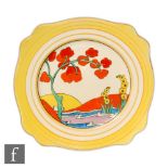 Clarice Cliff - Bridgewater - A Leda shape plate circa 1932 hand painted with a river scene with