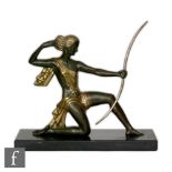 Unknown - An Art Deco bronze model of Diana the Huntress kneeling holding a bow, unsigned, affixed