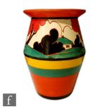 Clarice Cliff - Red Autumn - A shape 342 vase circa 1930 hand painted with a stylised tree and