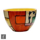 Clarice Cliff - Branch & Square A small Tankard shape sugar bowl circa 1930 hand painted with an