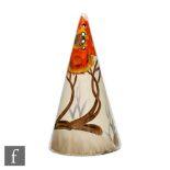 Clarice Cliff - Rhodanthe A Conical sugar sifter circa 1934 hand painted with a stylised tree,