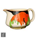 Clarice Cliff - Woodland - A Crown shape jug circa 1930 transfer printed and hand painted with