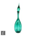 Unknown - A mid 20th Century Murano style hand blown green glass decanter and stopper of exaggerated