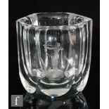 Orrefors - A small clear crystal glass vase of hexagonal form with slice cut panels, one engraved