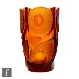 Haida - A 1920s Art Deco amber glass vase, of sleeve form, cut and with panels of abstract