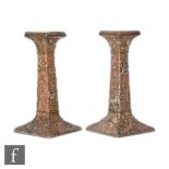 Unknown - A pair of Japanese metal candlesticks in the Aesthetic style, both profusely decorated