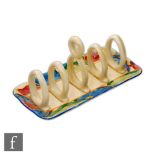 Clarice Cliff - Blue Chintz - A toast rack circa 1932, hand painted with stylised flowers and