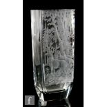 K. Holland - Exbor - A post war clear crystal glass vase of tapered rectangular section, engraved
