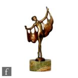 Josef Lorenzl - A 1930s Art Deco bronze figure of a dancing girl with her arms outstretched to