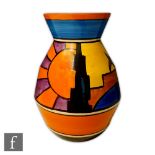 Clarice Cliff - Sunray (Night & Day) - A shape 360 vase circa 1930 hand painted with a stylised