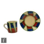 Clarice Cliff - Original Bizarre - A Tankard cup and saucer circa 1928, hand painted with blue and