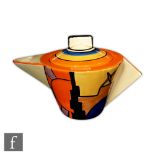 Clarice Cliff - Sunray (Night & Day) - A conical teapot circa 1930, hand painted with a stylised