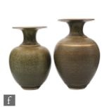 Bridget Drakeford - Two contemporary studio pottery vases, each of globular form with flared