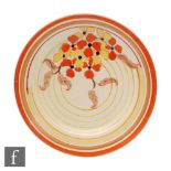 Clarice Cliff - Orange Hydrangea - A circular side plate circa 1933 hand painted with a floral spray