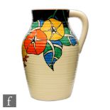 Clarice Cliff - Latona Bouquet - A single handled Lotus jug circa 1930 hand painted with a large