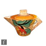 Clarice Cliff - Red Roofs Cafe au Lait - A large size conical teapot circa 1932, hand painted with a