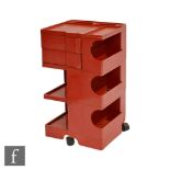 Joe Colombo for Bieffeplast - A red 'Bobby' trolley on swivel castors, with moulded signature,