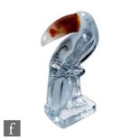 Daum - A large clear crystal and pate de verre figure of a stylised toucan with reverse turned