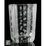 Kosta - A post war glass vase of rectangular form, cut and polished with stars and ovals, with mitre